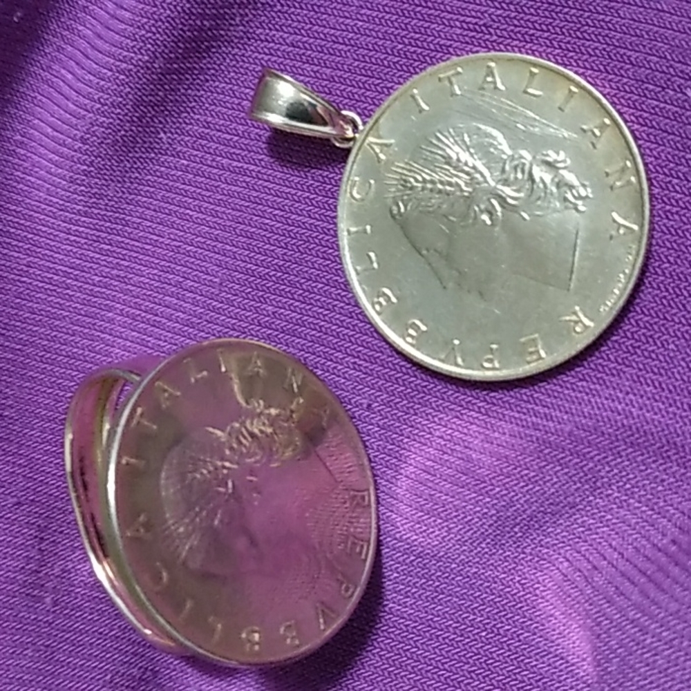 Italian coin ring & pendant.
